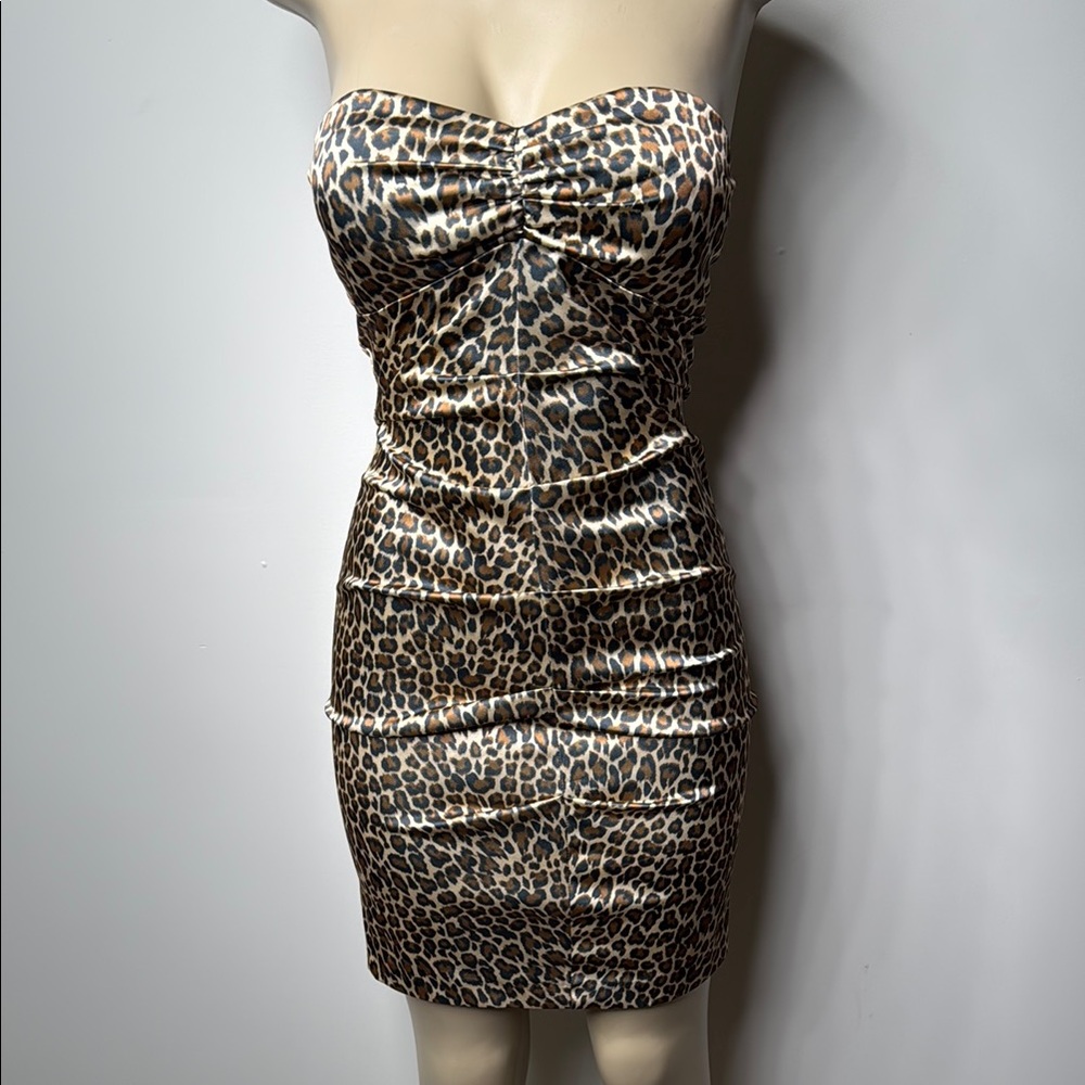 Jump Strapless Satin leopard Print Dress